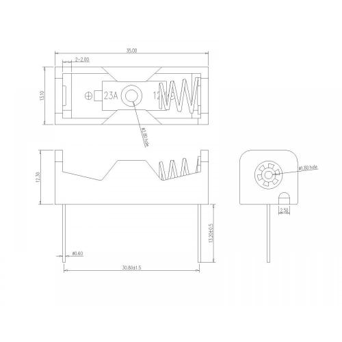 BBA-23A-1-X-1 batterilhållare för 23a THT