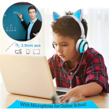 Kids Headphones Over Ear LED Glowing Cat Ears