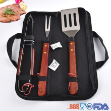 handle is wood bbq tools set with a bag
