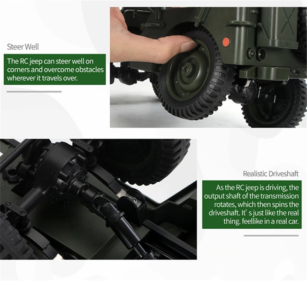JJRC Q65 1:10 RC Car 2.4G 4WD Convertible Remote Control Light Jeep Four-Wheel Drive Off-Road Military Climbing Car Toy Kid Gift