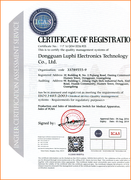 LUPHITOUCH ISO13485 Certificate