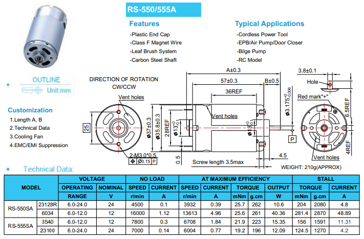 rs-550 electric motors for model trains