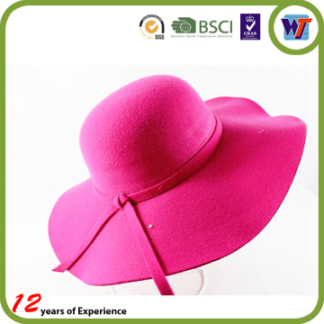 Ladies Fashion Pure Colour Cap Design Wool Felt Sombrero Hats With Silk Ribbon