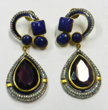 925 Sterling Silver CZ Setted Amethyst Hydro Pendant & Earring Set