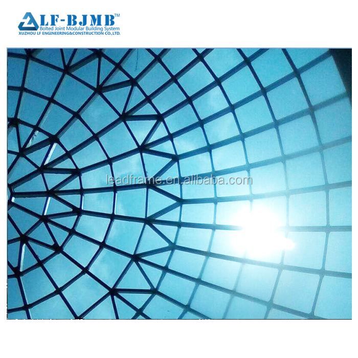 Economical Prefab Steel Structure Curved Canopy Easy Erection Glass Dome Roof For Hotel Atrium