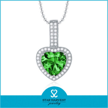 Heart shape green AAA grade CZ necklace women