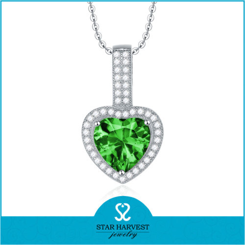 Heart shape green AAA grade CZ necklace women