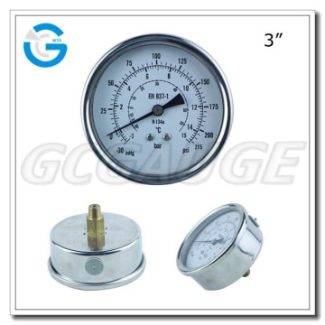 High Quality stainless steel case back connection type combined pressure & temperature gauge