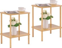 Bamboo Living Room Nightstands: Modern 2 Tier Bedside Tables