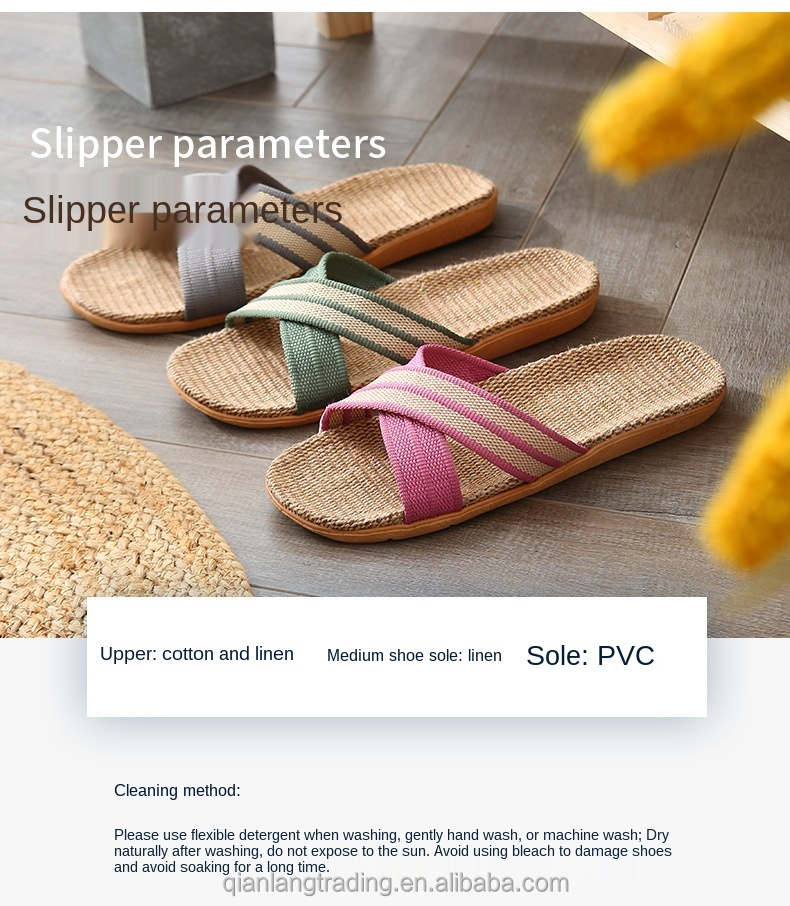 Summer slippers seasons couples home indoor ourdoor flax slippers Anti-slip thick-bottomed fabric floor slippers female