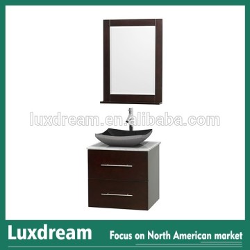 24 Inch Espresso Bathroom Vanity with Black Granite Vessel Basin