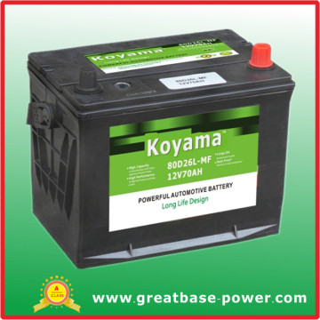 80d26L-70ah 12V Sealed Maintenance Free Starting Car Battery