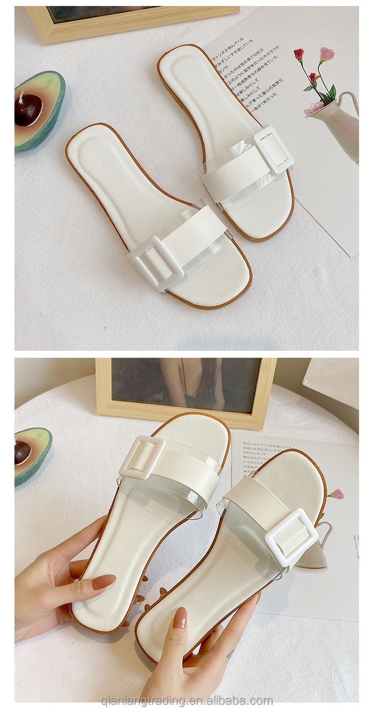 2021 summer Fashion Design Light Weight Outdoor Flat Ladies h shape slipper for women slide with  button women sandals