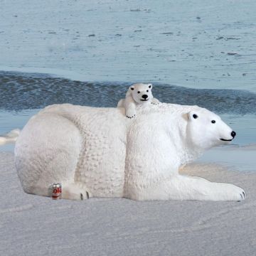 Life Size Fiberglass Resin White Polar Bears Family Statue For Decoration