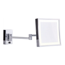 Square two arms lighted wall mirror
