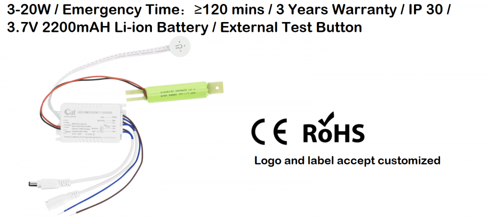 Conjunto de energia de emergência LED com bateria de ferro de lítio