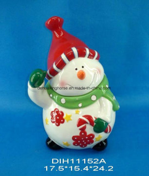 Hand-Painted Ceramic Snowman Storage Jar