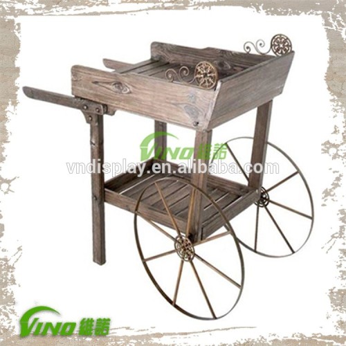 Old Style Wooden Cart For Display With Metal Wheel display cart wood