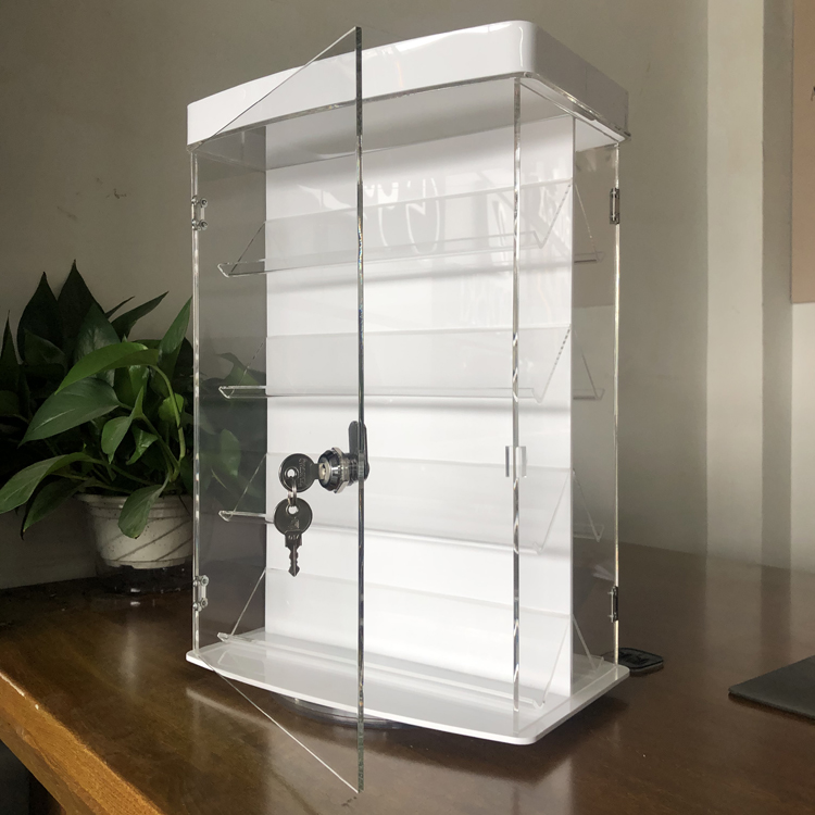 Double Sided 4 Tier Rotating Clear Acrylic Plastic Showcase Watch/Jewelry Display Box with Lock