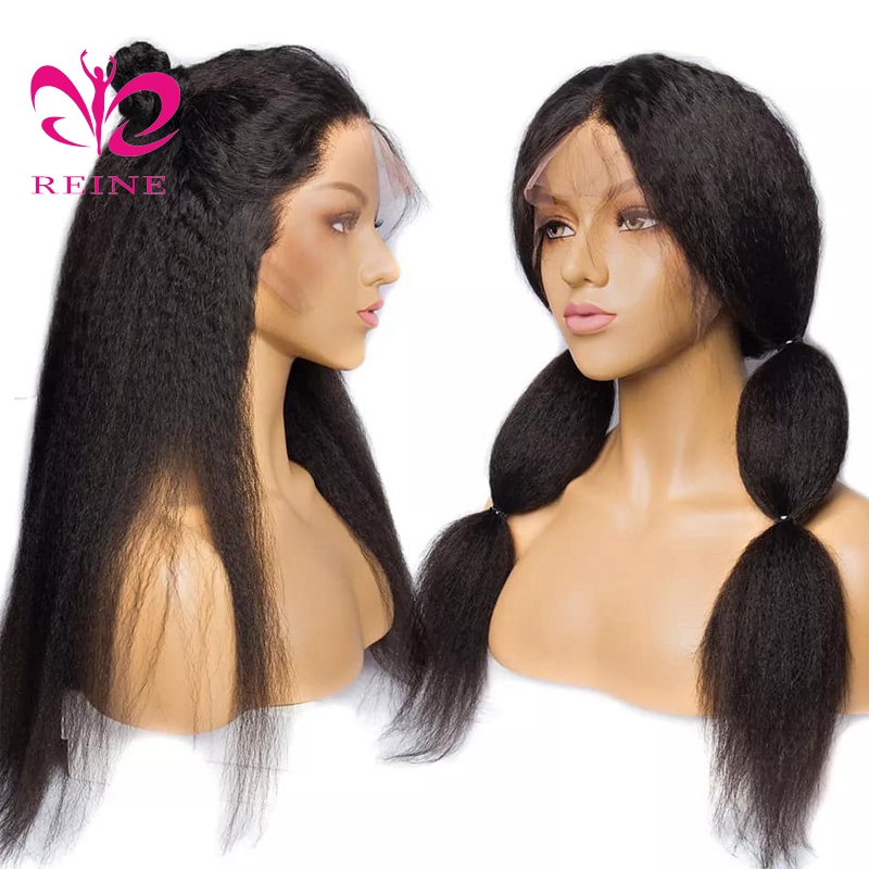 REINE Wholesale Vendors Brazilian Virgin Kinky Straight  Natural Hairline Glueless Remylace front human hair wig for black woman