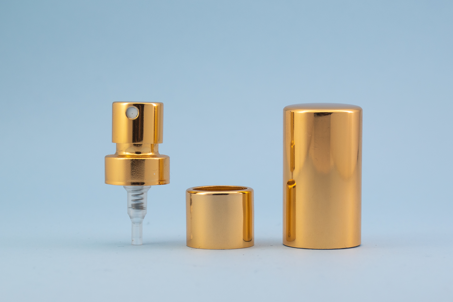 Bomba de crimpagem FEA 15 em ouro brilhante com colar e tampa de alumínio FEA 15 shiny gold crimp pump with aluminium collar and cap