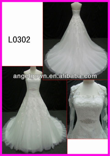 L0302 Aline lace with a beading belt wedding dress