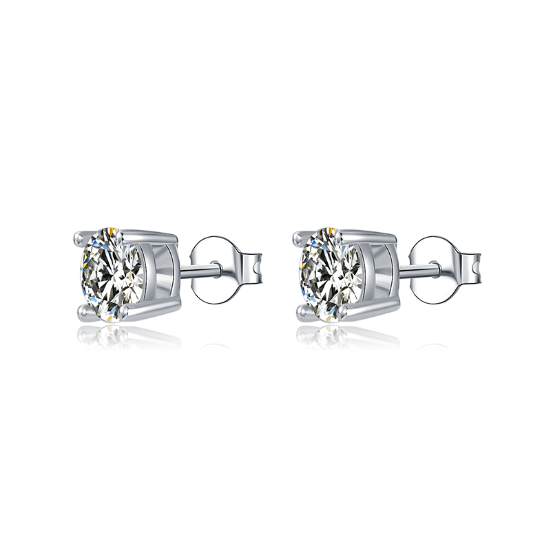 Simplest Style Luxury  925 Sterling Silver Moissanite Women Engagement Four Prongs Single Diamond Wedding Party Stud Earrings