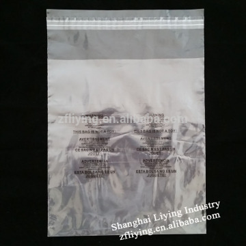 Self Seal Suffocation Warning Clear Poly Bags clear LDPE resealable poly bags