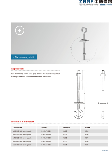 M16x 350mm Eye Bolt Galv Open Type