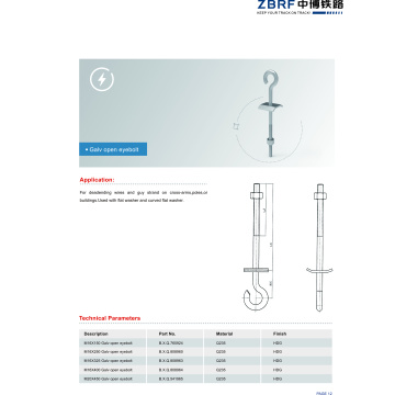 M16X 350 mm Eye Bolt GalV Tipo abierto