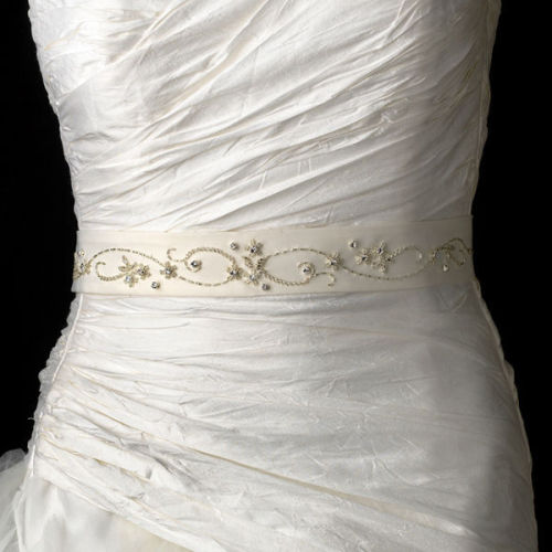 Beaded & Rhinestone Accented Wedding Sash Bridal Belt