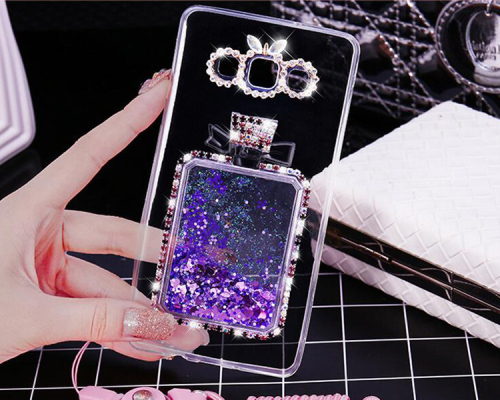 Christmas promotion Soft clear tpu colorful glitter powder phone case with rope for samsung galaxy a8/ A8000 bling back cover