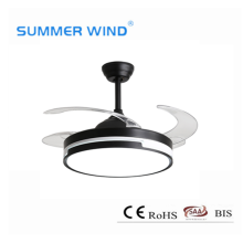 4 retractable blades black ceiling fan light