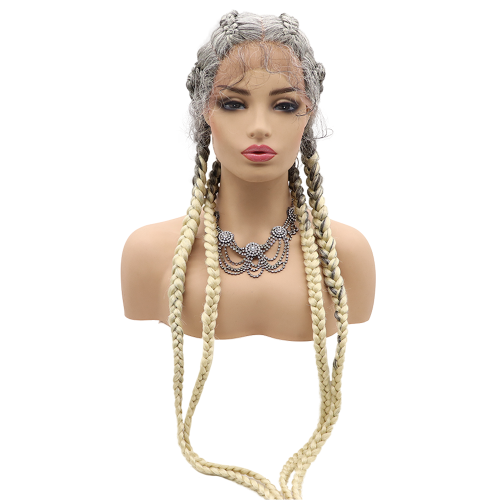 Wholesale Synthetic Braided Hair Wigs Lace Front Heat Resistant Wigs Full Hand Made Braid Lace Front Wigs With Baby Hair