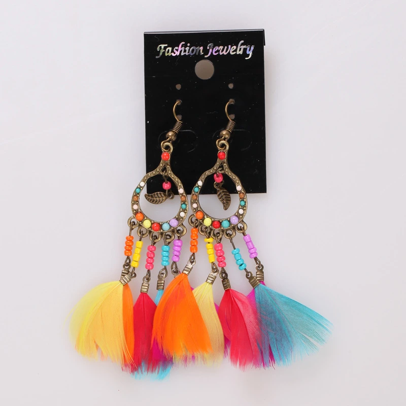 Colorful Feather Pendant Earring