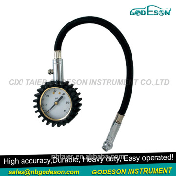 Dial tire inflating gauge meter with hose and chuck