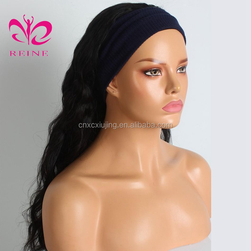 Reine Hair Headband Wig Straight 150% Ice Silk Scarf Headband Wig double drawn human hair wigs  For Black Women