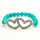 Turquoise 8MM Perles Rondes Stretch Bracelet de pierres précieuses avec Diamante Double coeur pièce