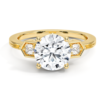 18K Yellow Gold Three Stone Lab Diamond Ring