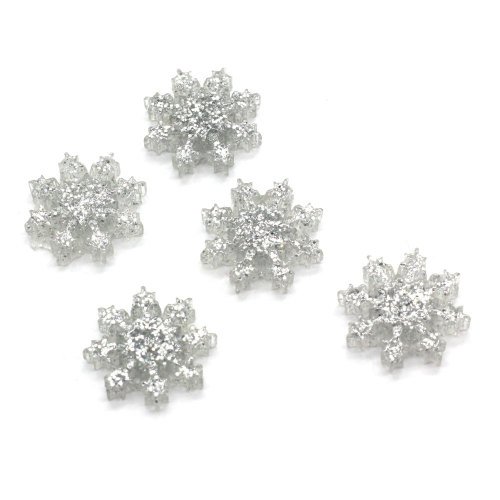 100pcs Resin Christmas Glitter Snowflake Flat Back Cabochons Winter Crafts for DIY Scrapbooking