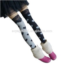 Girl's Love Heart Pattern Printed Flower Lace Sexy Cotton Thigh-Highs Socks Stockings