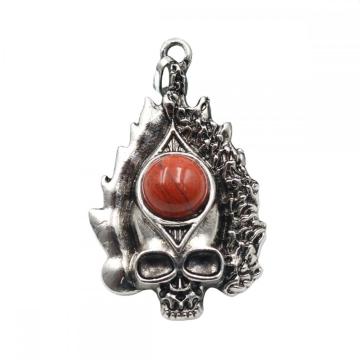 Gemstone Crystal 12MM CAB Silver Skull Stone Pendant 50x30mm Natural Stone Skeleton Pendants for Diy Jewelry Making