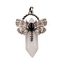 Clear Crystal Hexagonal Pillar Silver Dragonfly Pendant for DIY Making Jewelry