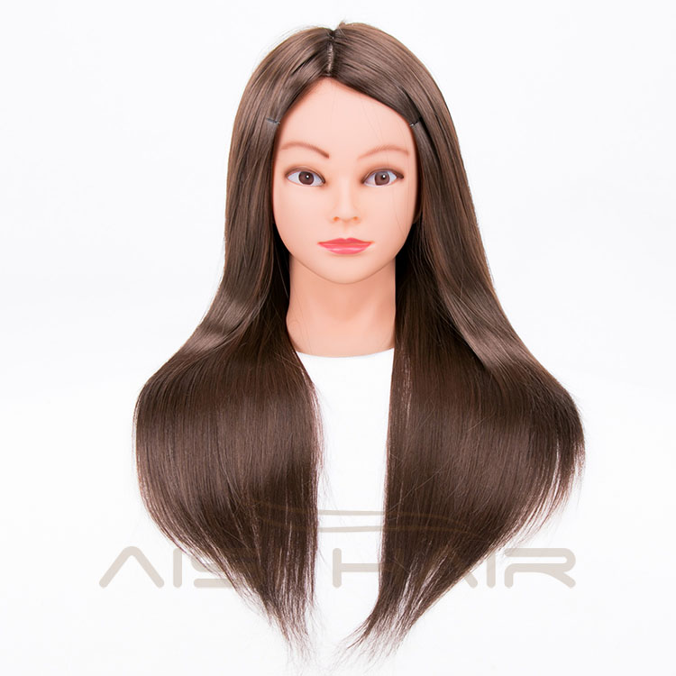 Aisi Hair Top Quality Synthetic Hair Brown Color Mannequin Head for Training and Exams with Table Clamp