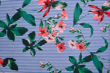 Blue Stripes Green Leaves Printed Fabrics