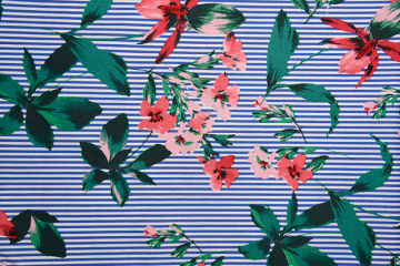 Blue Stripes Green Leaves Printed Fabrics