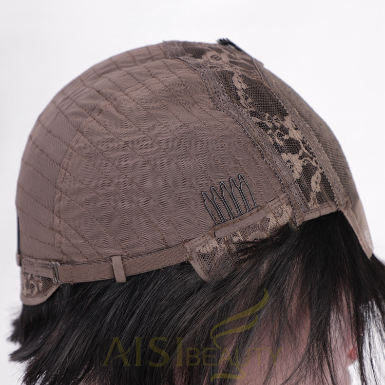 Aisi Beauty Cheap Short Silky Straight Short Bob Black Wig Middle Part Swiss Lace Wig Synthetic Lace Front Wigs For Black Women