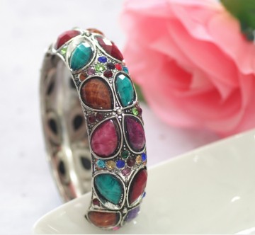 Bangle, Fashion Women Alloy Hinge Crystal Bangle, Bangle Bracelet Resin Bead Jewelry Wholesale PT1552