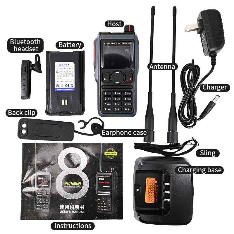 ETMY ET-UV9K IP68 Waterproof Ham Walkie Talkie Multi-Frequency 245MHz Rugged VHF UHF GPS Two Way Radio with Bluetooth Earpiece