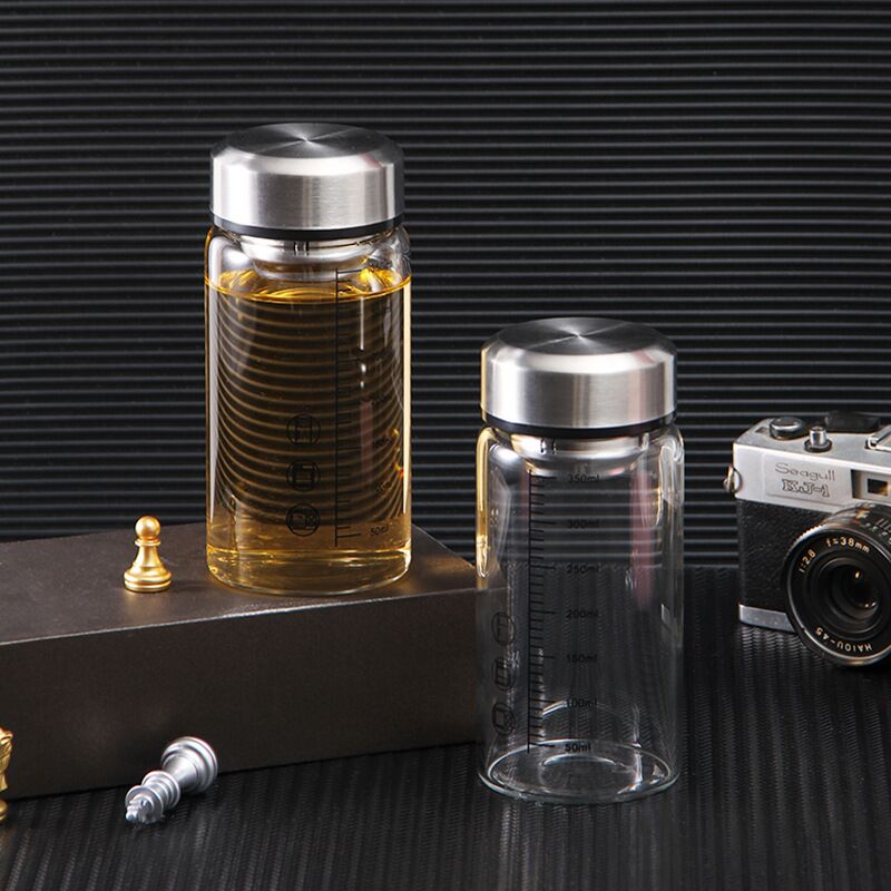 350ml Borosilicate Glass Stainless Steel Lid Water Bottle Infuser with Sleeve